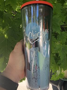 Starbucks Chicago chic Blue Travel Tumbler with Red Lid